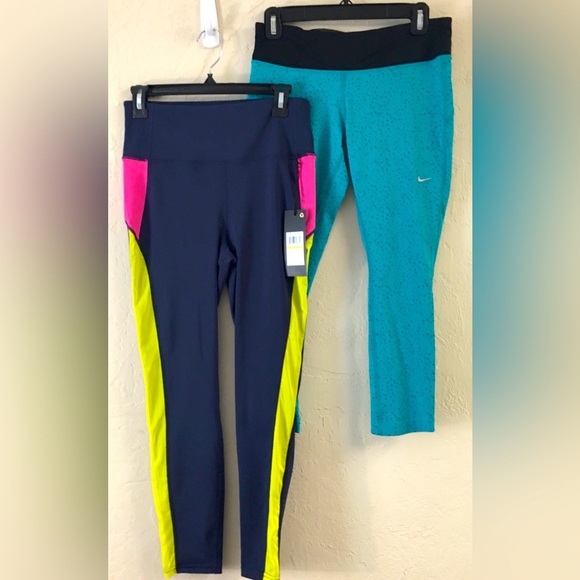 Fila + Nike Leggings Medium Blue Gym Workout Yoga Athletic Sporty Casual - Picture 1 of 12